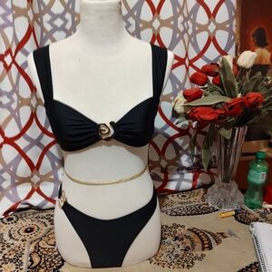 Black Bikini Set with Gold Accents